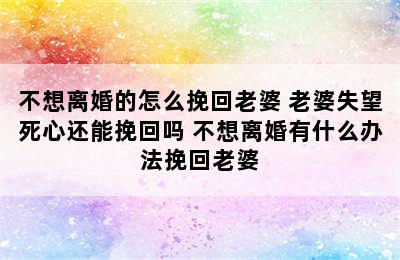 不想离婚的怎么挽回老婆 老婆失望死心还能挽回吗 不想离婚有什么办法挽回老婆